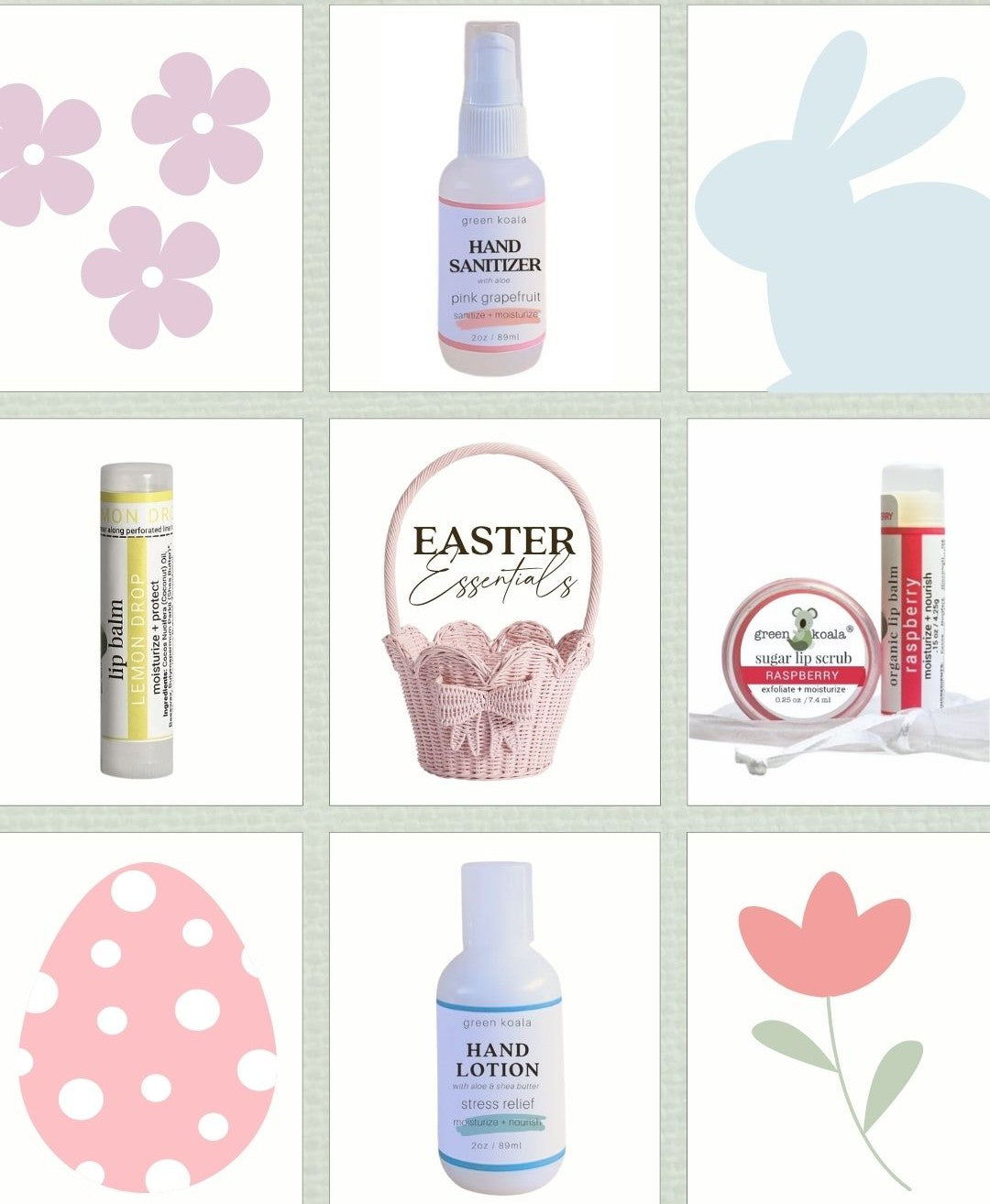 Image of a collection of eco-friendly Easter basket items.