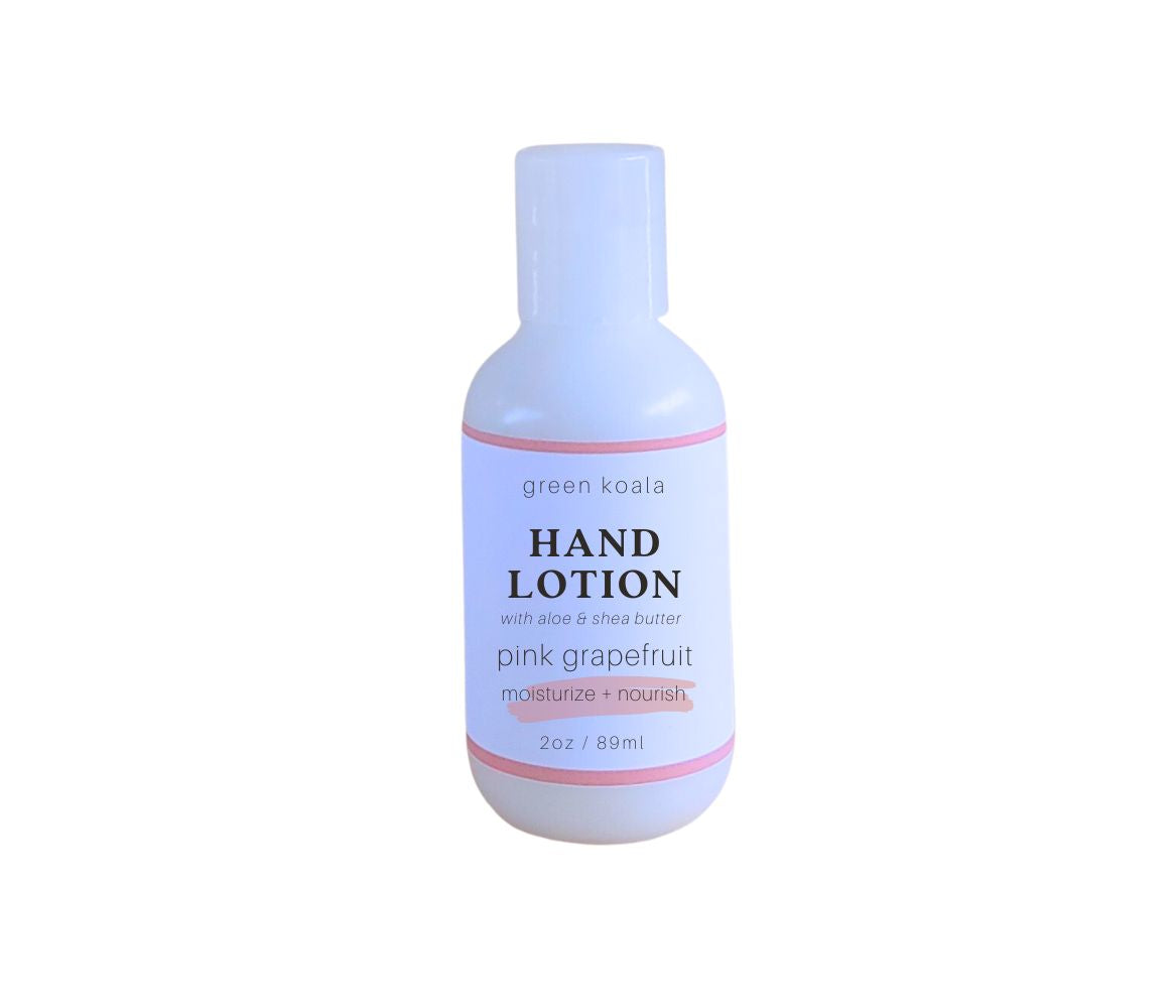 Paraben-free Green Koala Organic Pink Grapefruit Hand Lotion in 2 oz bottle with push cap