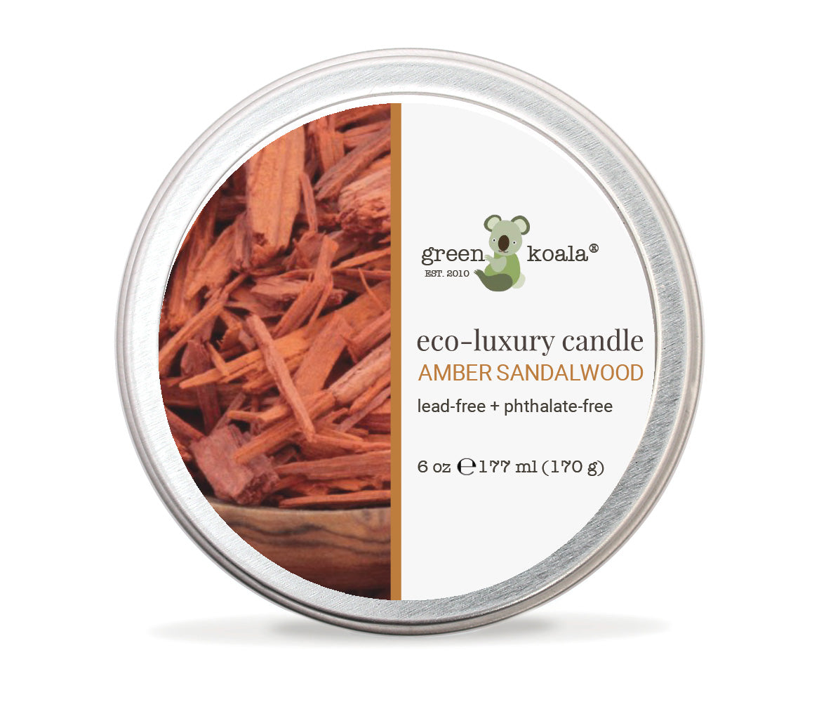 6oz tin candle made with coconut wax and scented with amber sandalwood.