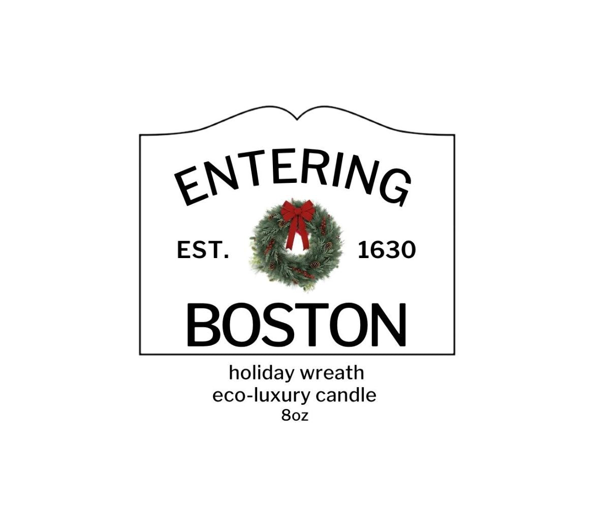 Entering Boston Candle label with wreath as center icon sample