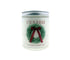 Image of a 8oz candle with custom label. The design is a large wreath with red bow.