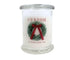Image of a 12oz candle with custom label. The design is a large wreath with red bow.