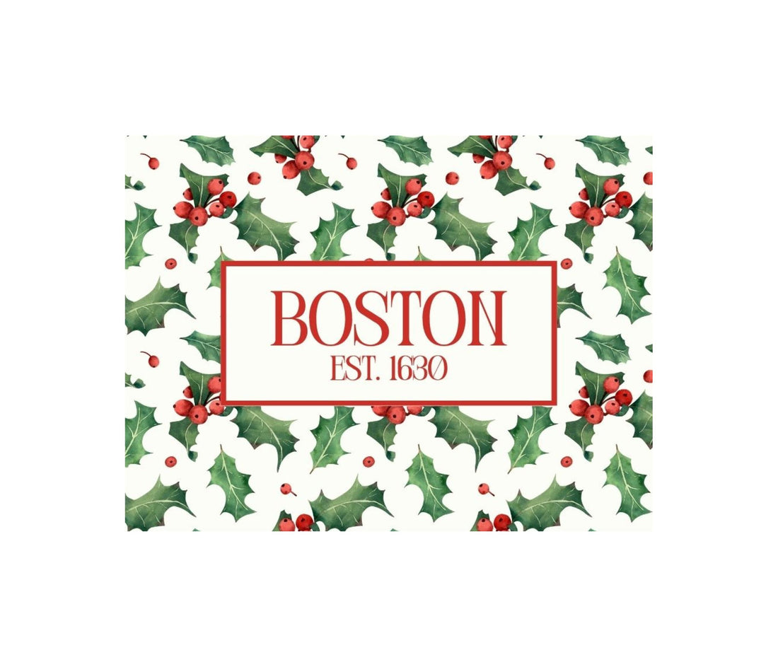 Sample Personalized Holly Berry Border Label using Boston with an EST Date of 1630