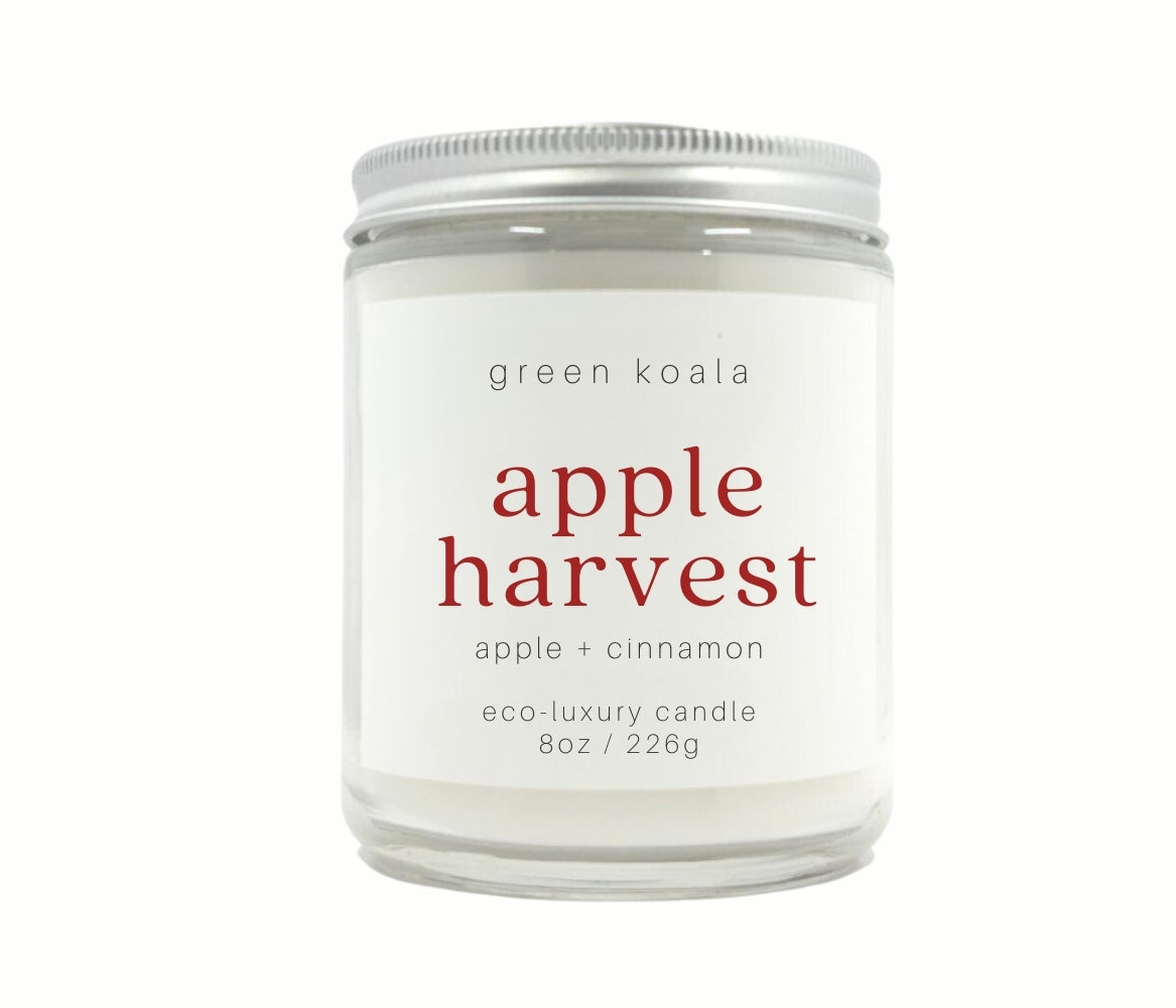 8oz hand poured non-toxic Apple Harvest made with Coconut Wax and cotton wick.