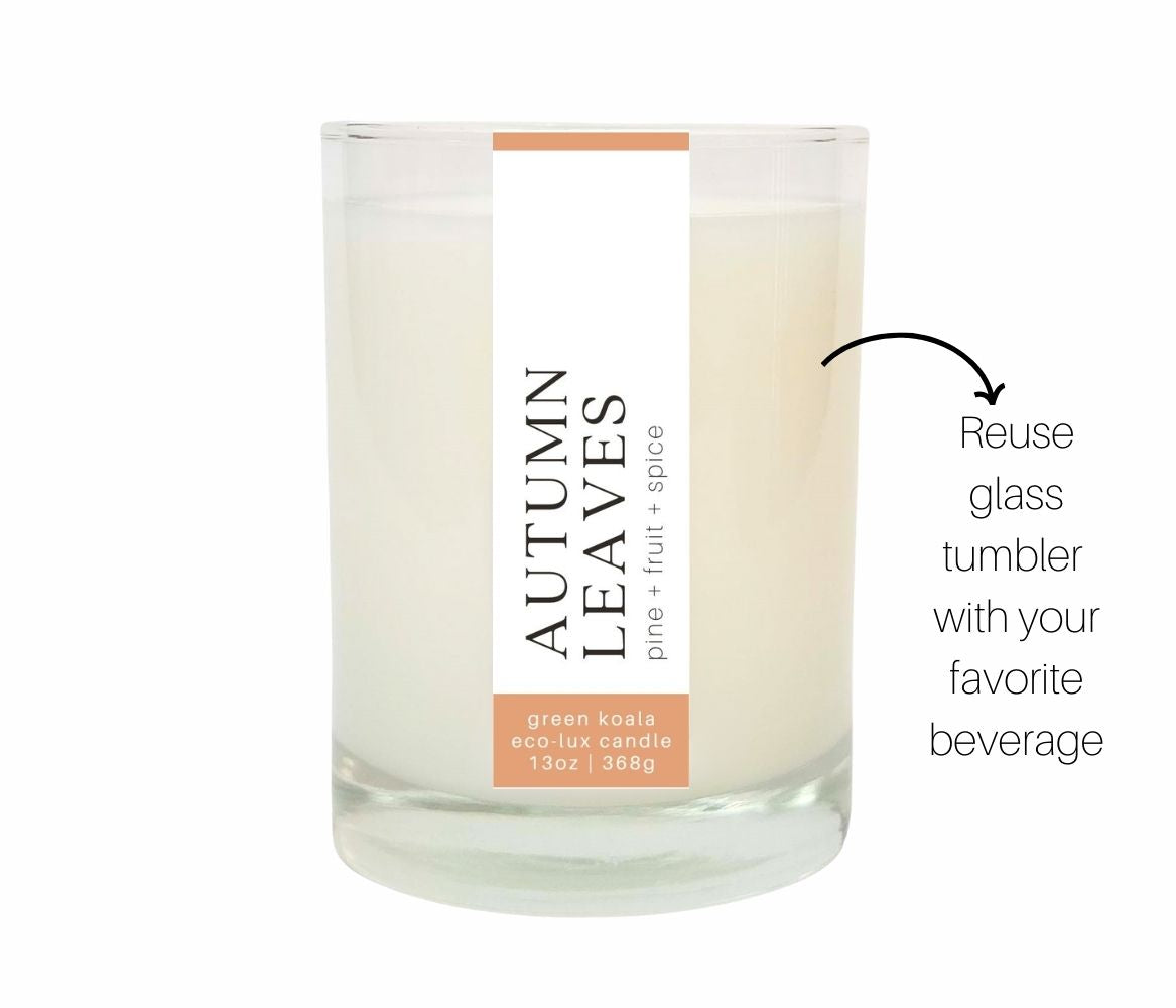 13oz Green Koala Organic Autumn Leaves Eco-Luxury Candle Glass Jar