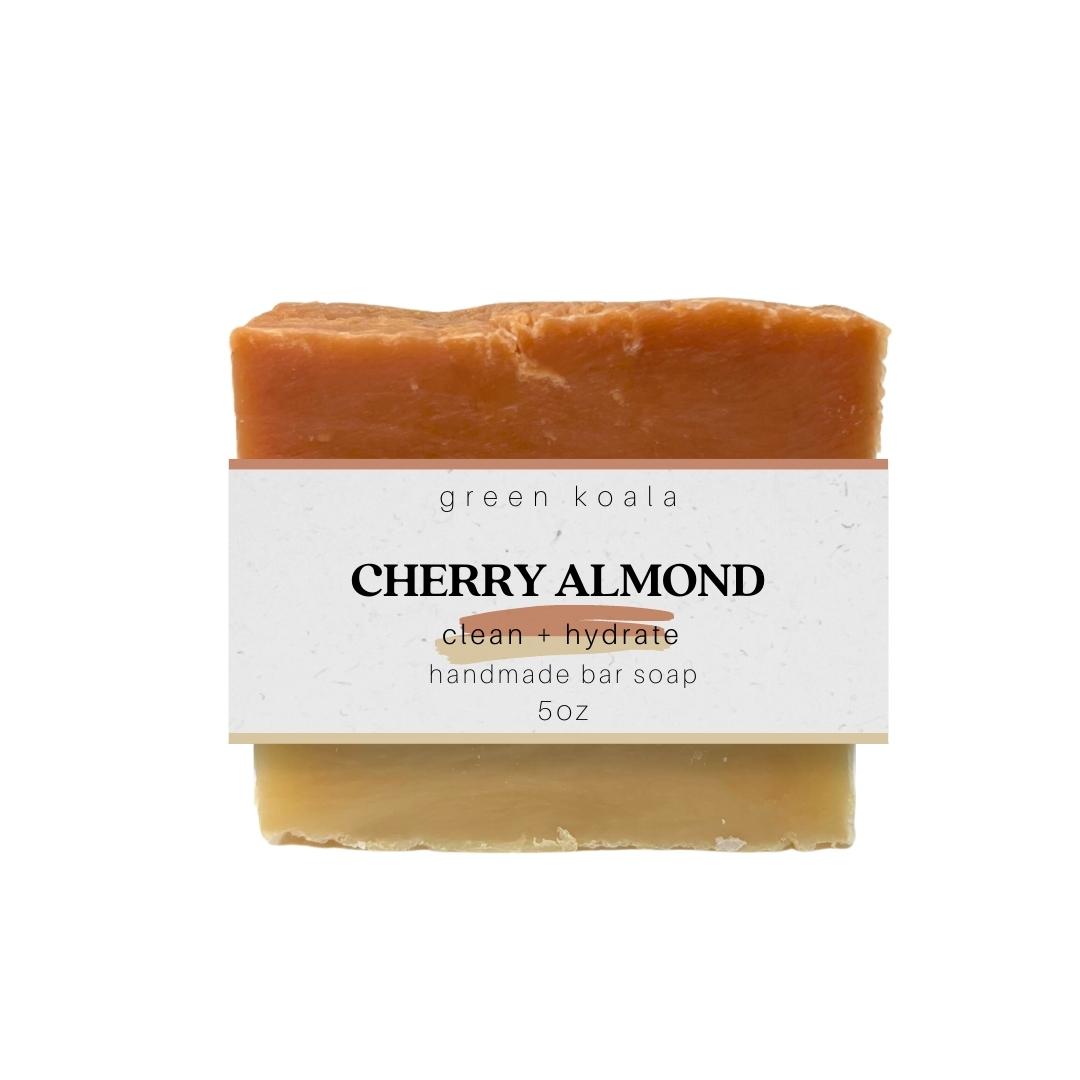 Green koala cherry almond handmade bar soap.
