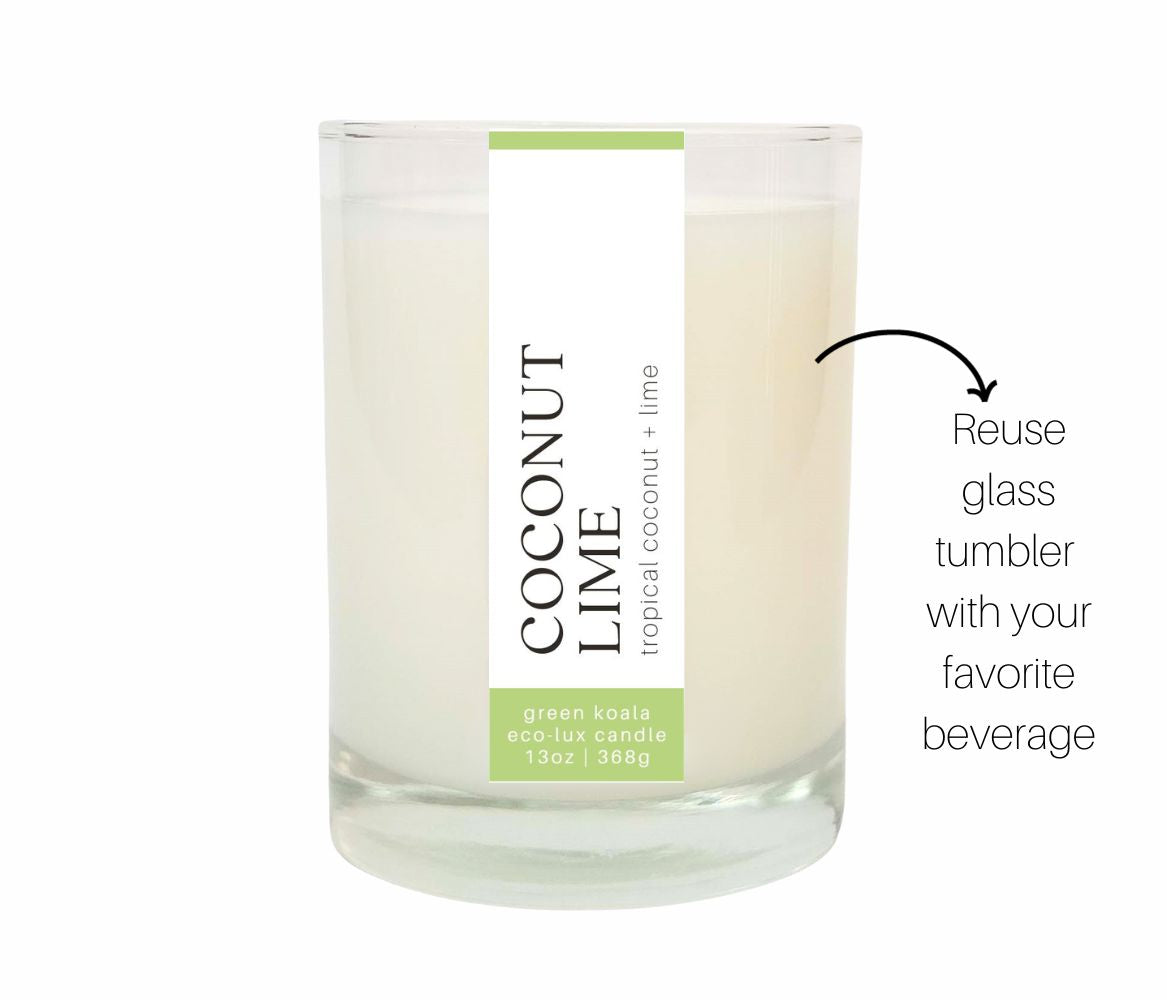 Green Koala Organic Coconut Lime Zero Waste Non-GMO Candle Glass Tumbler