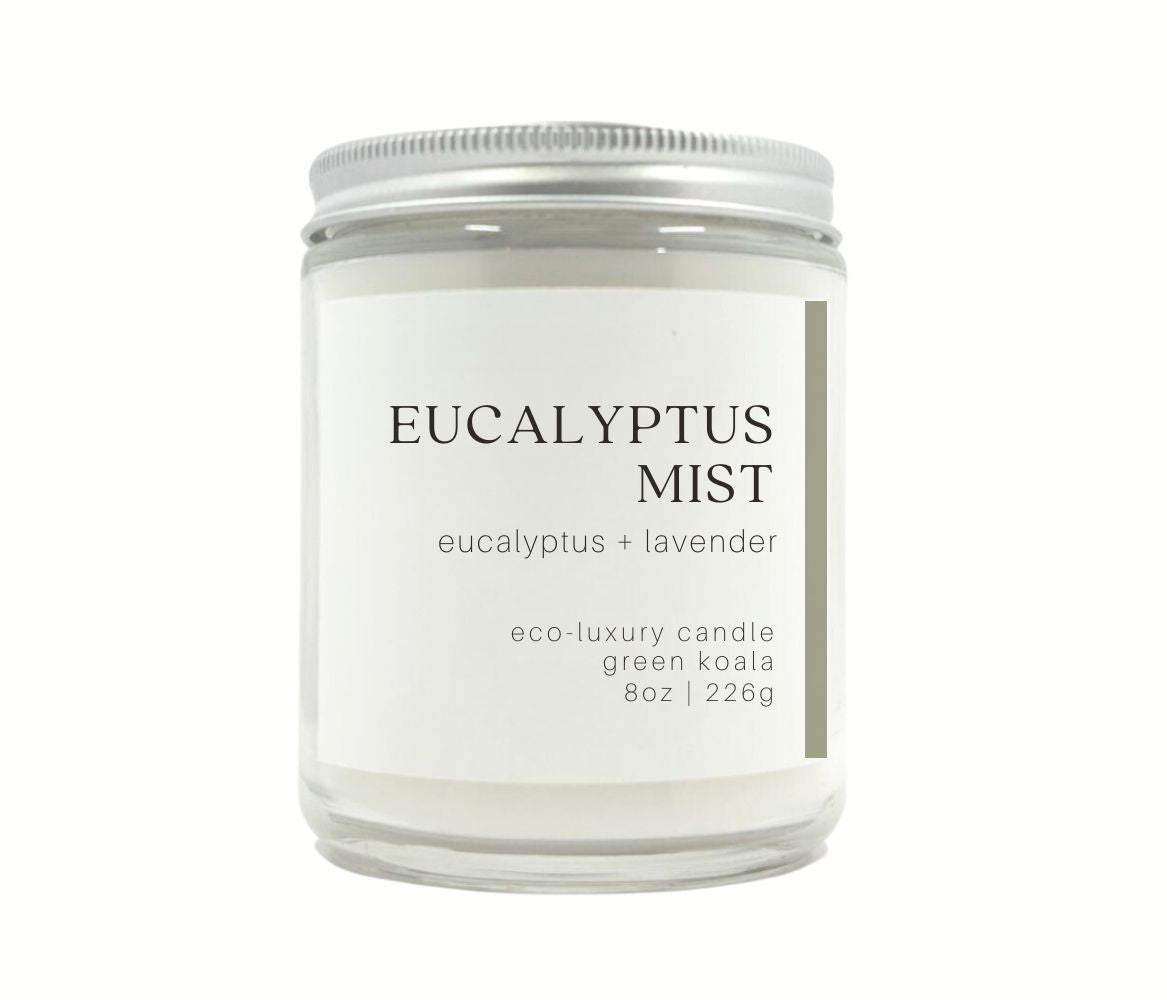 Eucalyptus Mist 8oz coconut creme non-toxic clean burn wax in a glass jar