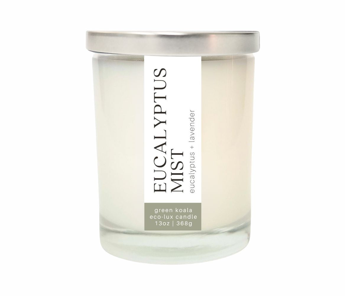 Green Koala Organic Eucalyptus Mist Eco-Luxury Zero Waste Candle Glass Jar With Lid