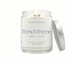8oz French Thyme scented non-toxic and clean burning candle in a glass jar with silver lid.
