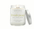 8oz Fresh Pear scented non-toxic and clean burning candle in a glass jar with silver lid.