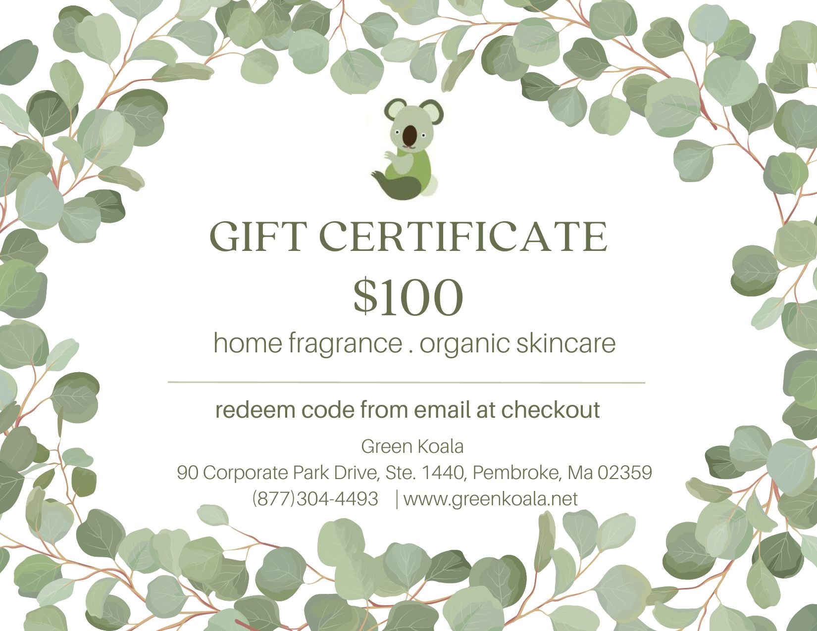 $100 Green Koala e-Gift Card