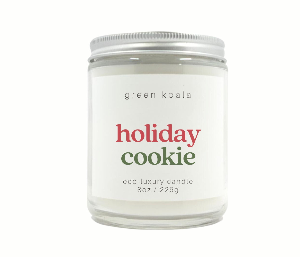 8oz Holiday Cookie Eco-friendly Candle Glass Jar. Non-toxic. Hand crafted in the USA.