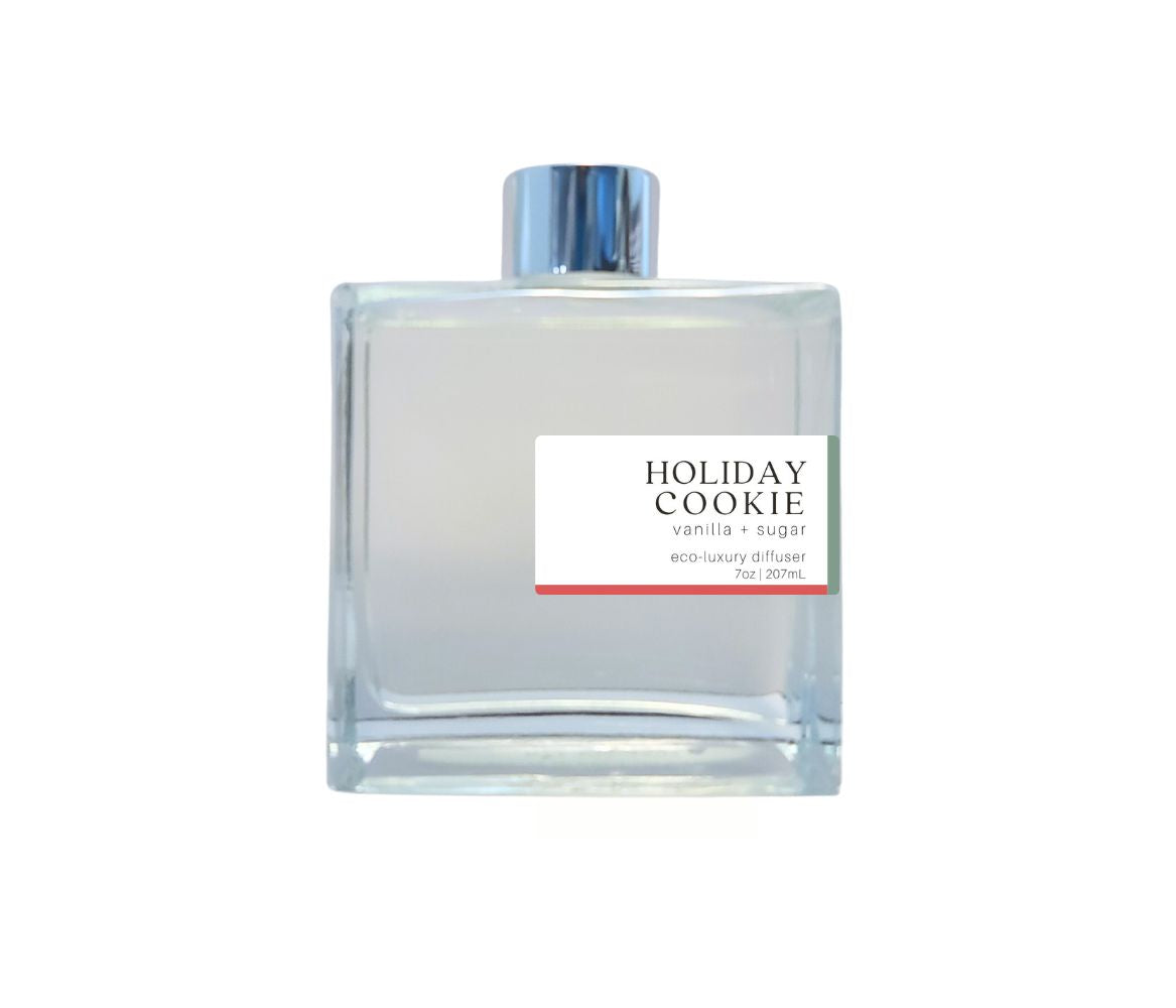 7oz Holiday Cookie non-toxic scented reed diffuser in glass jar.