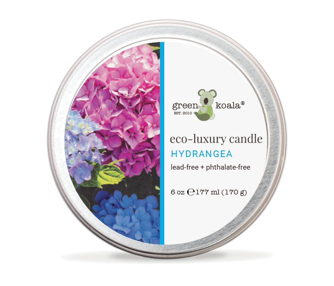 Green Koala Organic Hydrangea Eco-Luxury Non-Toxic 6oz Tin Candle With Lid