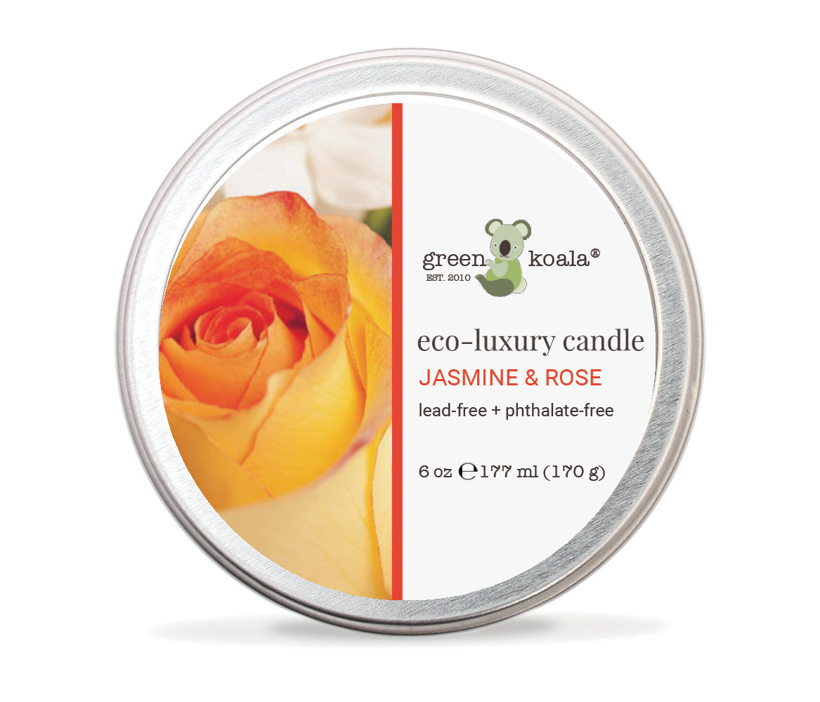 6oz Green Koala Organic Jasmine & Rose Eco-Luxury Candle Tin With Lid
