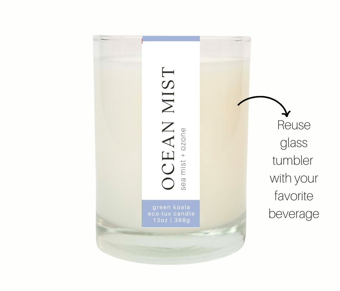 13oz Green Koala Organic Ocean Mist Eco-Luxury Candle Glass Jar