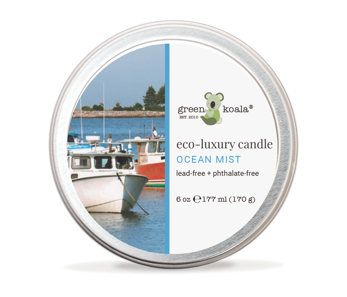 6oz Green Koala Organic Ocean Mist Eco-Luxury Non-Toxic Tin Candle With Lid