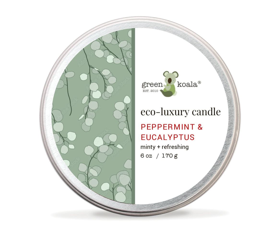 6oz Green Koala peppermint and eucalyptus eco-luxury non-toxic tin candle