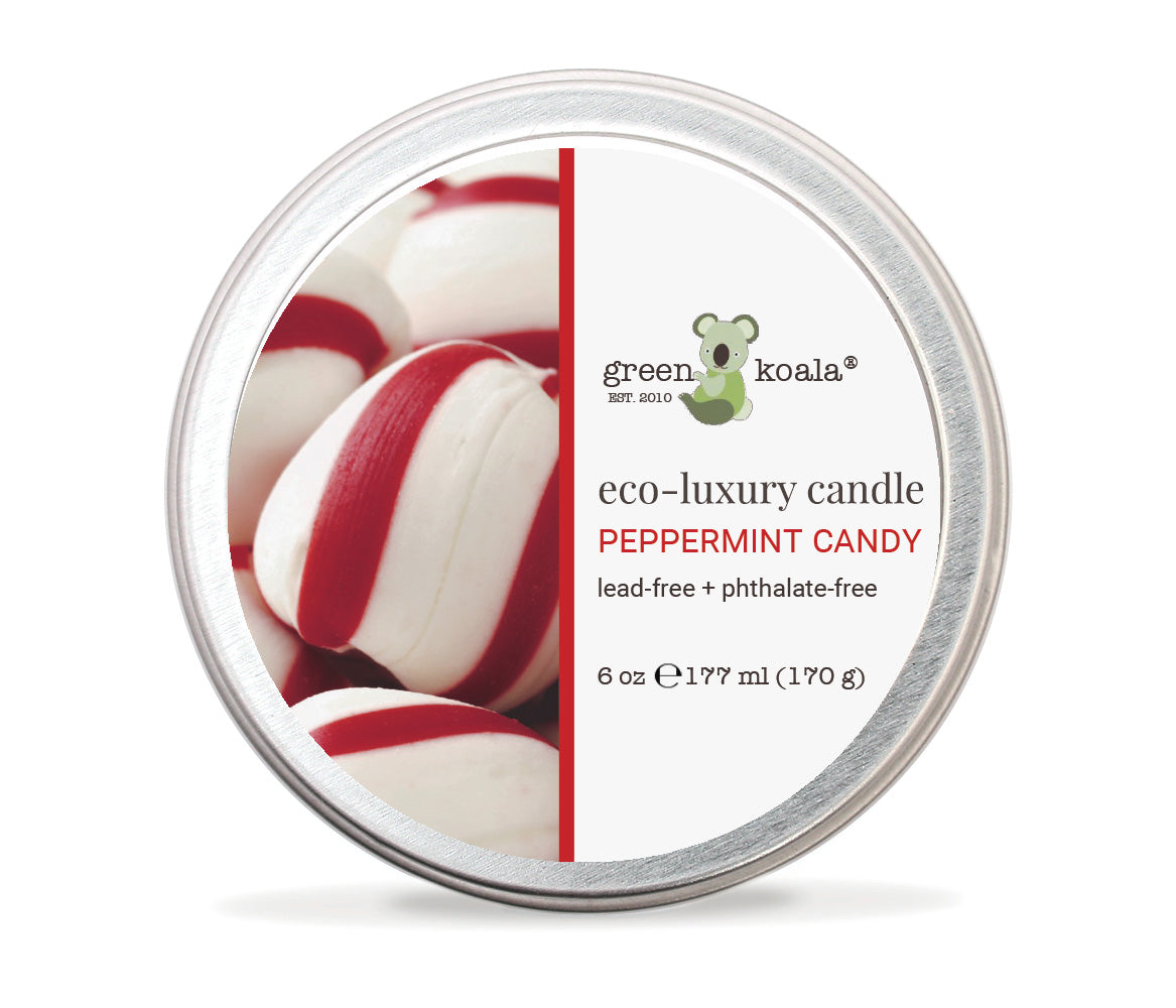 6oz Green Koala Organic Peppermint Eco-Luxury Non-Toxic Candle Tin With Lid
