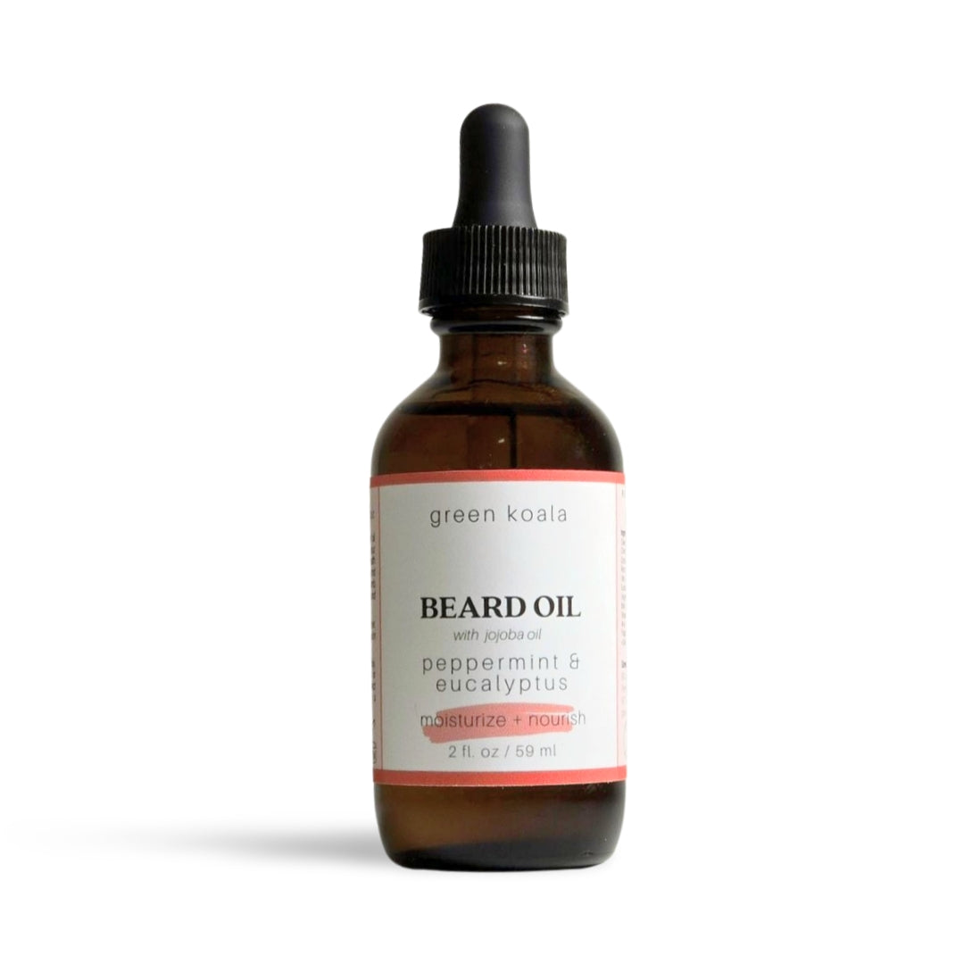 Peppermint Eucalyptus Beard Oil in a 4oz bottle with dropper.