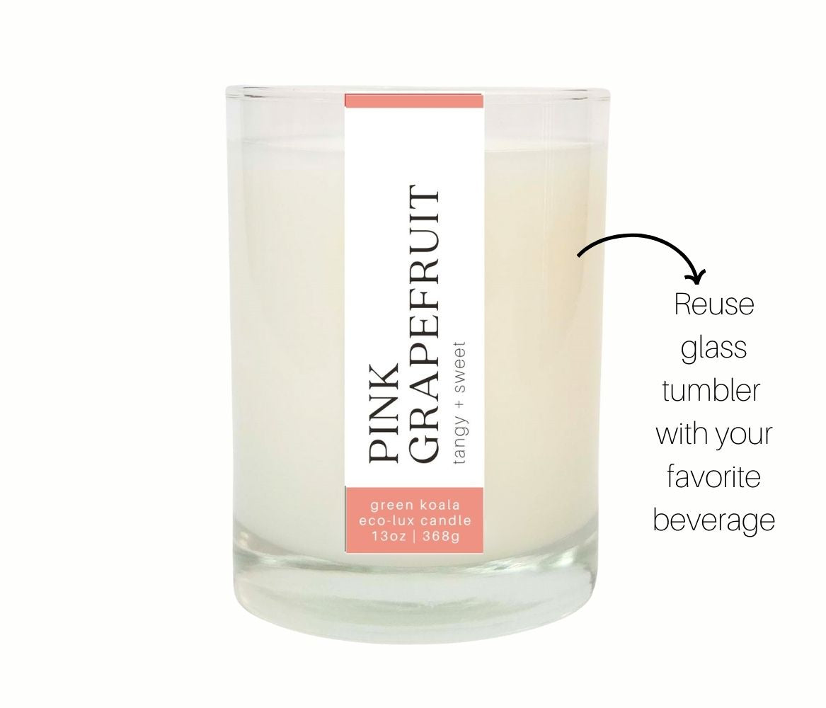 13oz Green Koala Organic Pink Grapefruit Zero Waste Eco-Luxury Candle Glass Tumbler