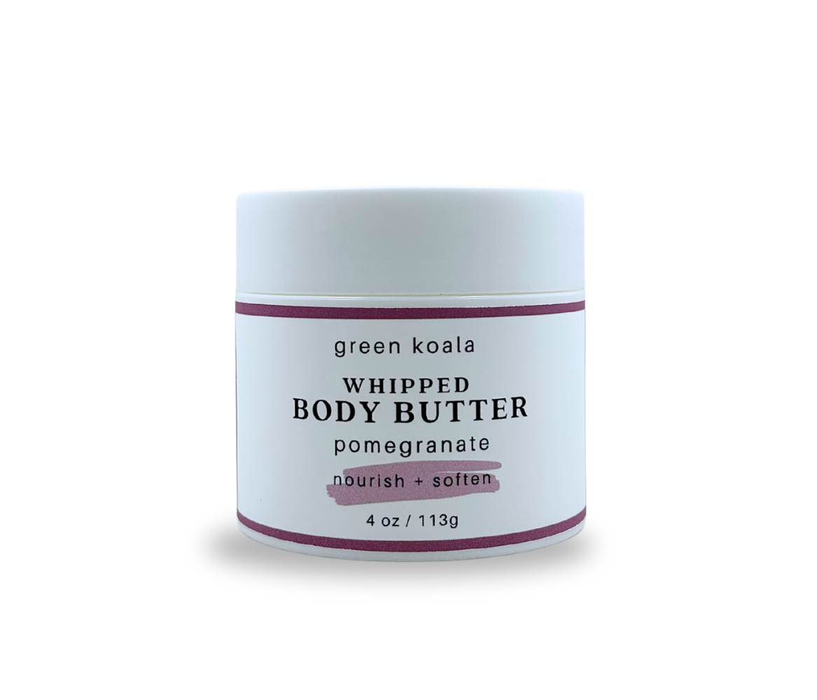 4oz jar green koala pomegranate whipped body butter on a white background