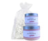 Organic Pomegranate Body Butter & Scrub gift set packaged in a white organiza bag