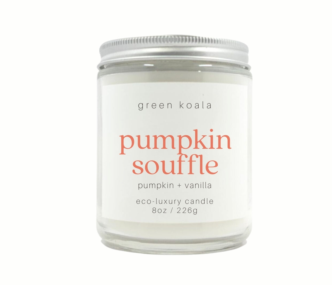 8oz Pumpkin Souffle scented eco-friendly candle. Non-toxic and cleaning burning.