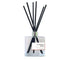 A pumpkin spice reed diffuser in a glass bottle with black reeds, evoking a cozy autumn scent and vibe.