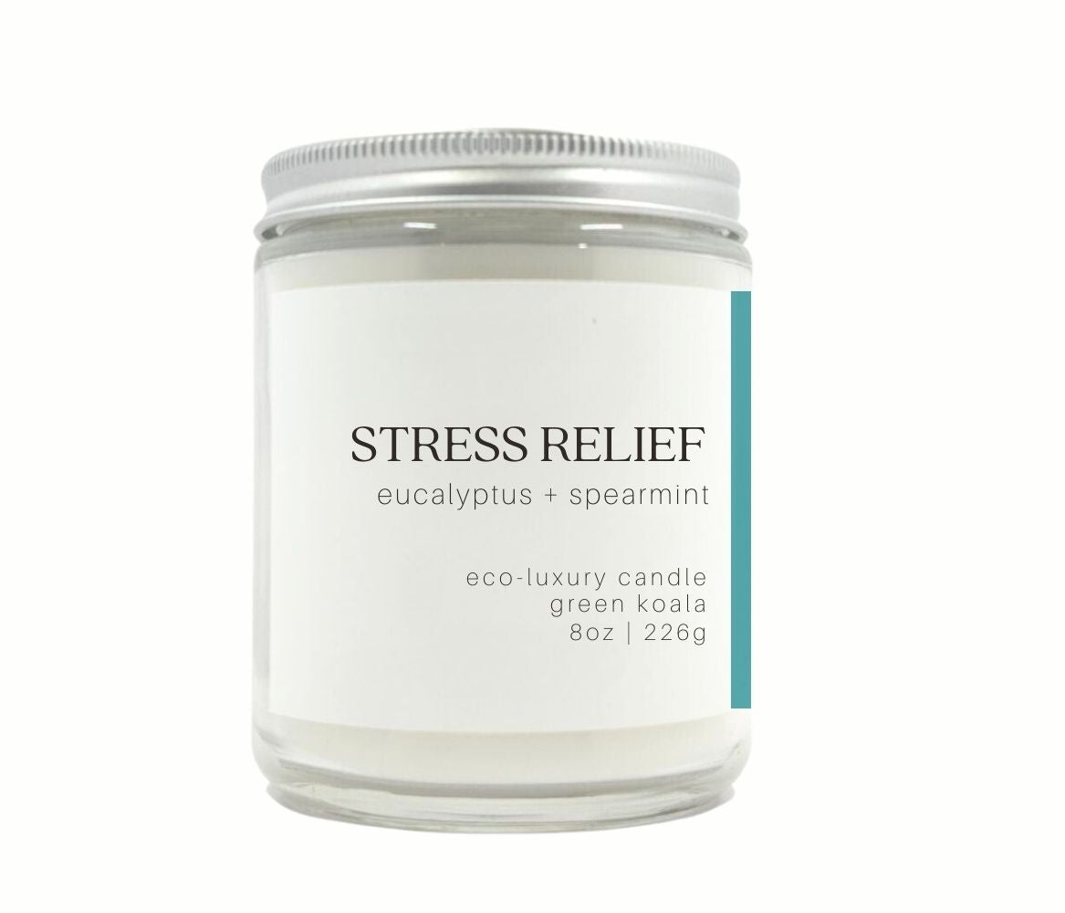 8oz Green Koala zero-waste stress relief candle made with coconut creme wax.