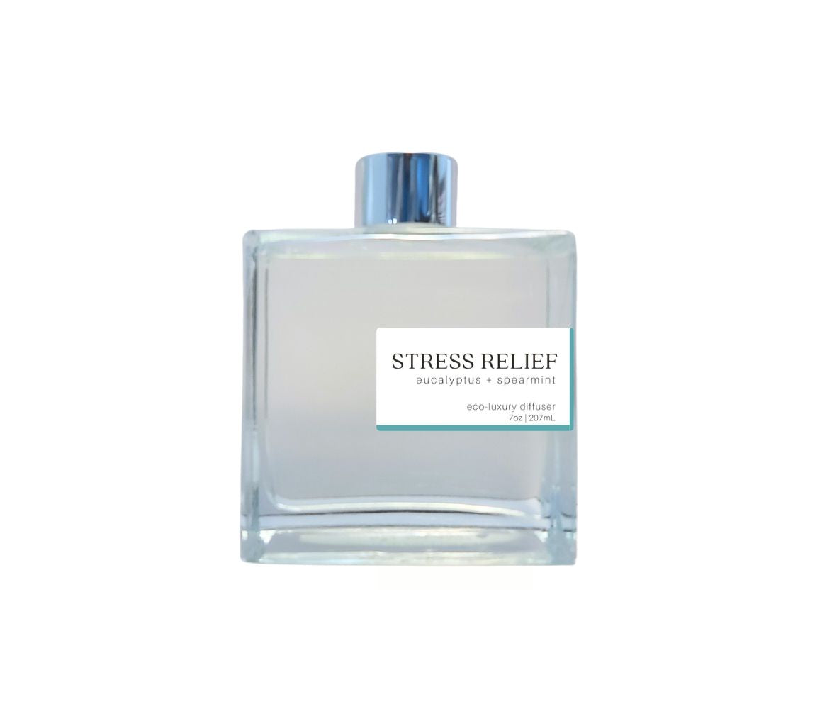 Stress relief 7oz non-toxic scented reed diffuser in glass jar.