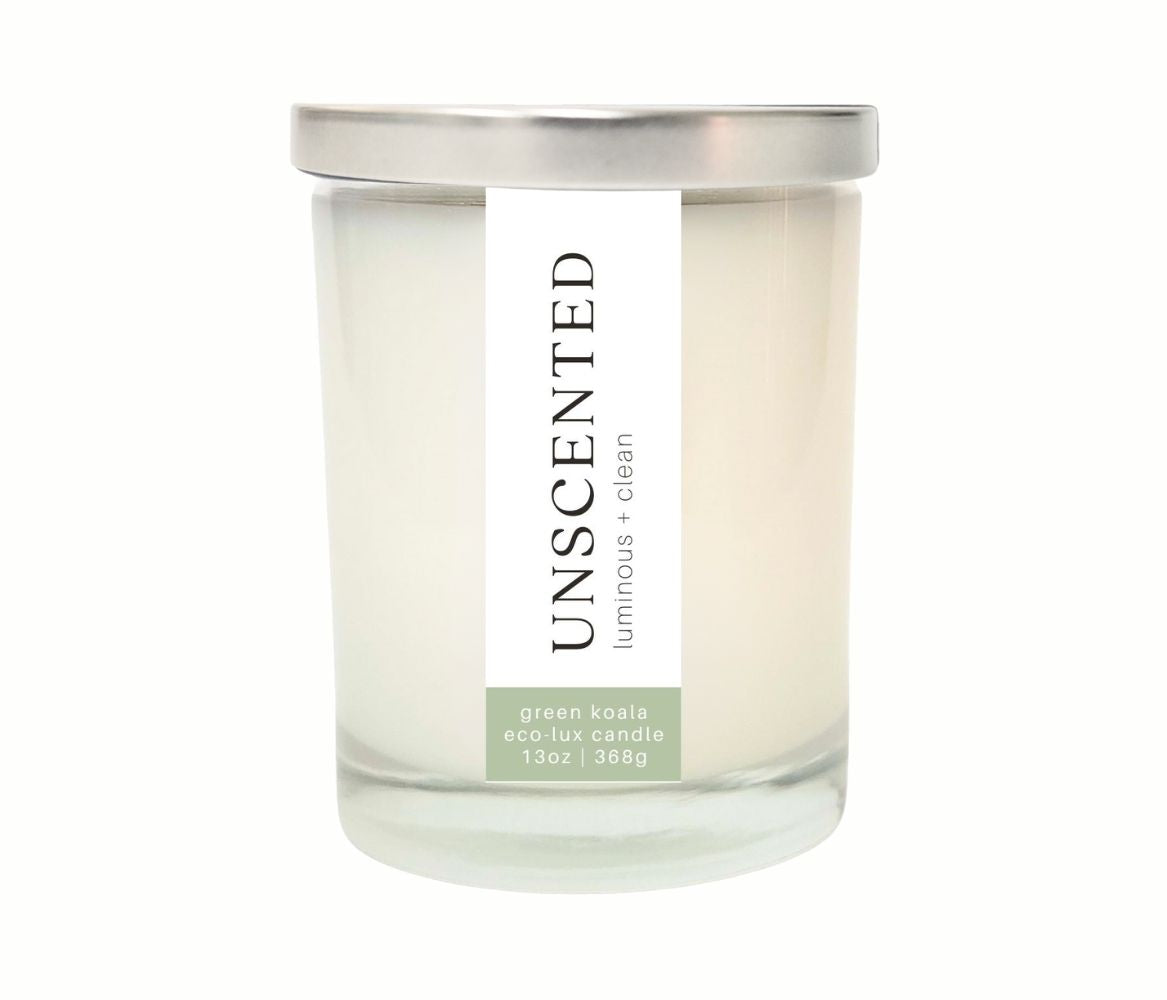 13oz Green Koala zero-waste unscented drinking candle with silver lid