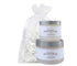 Organic Vanilla Body Butter & Scrub gift set packaged in a white organiza bag
