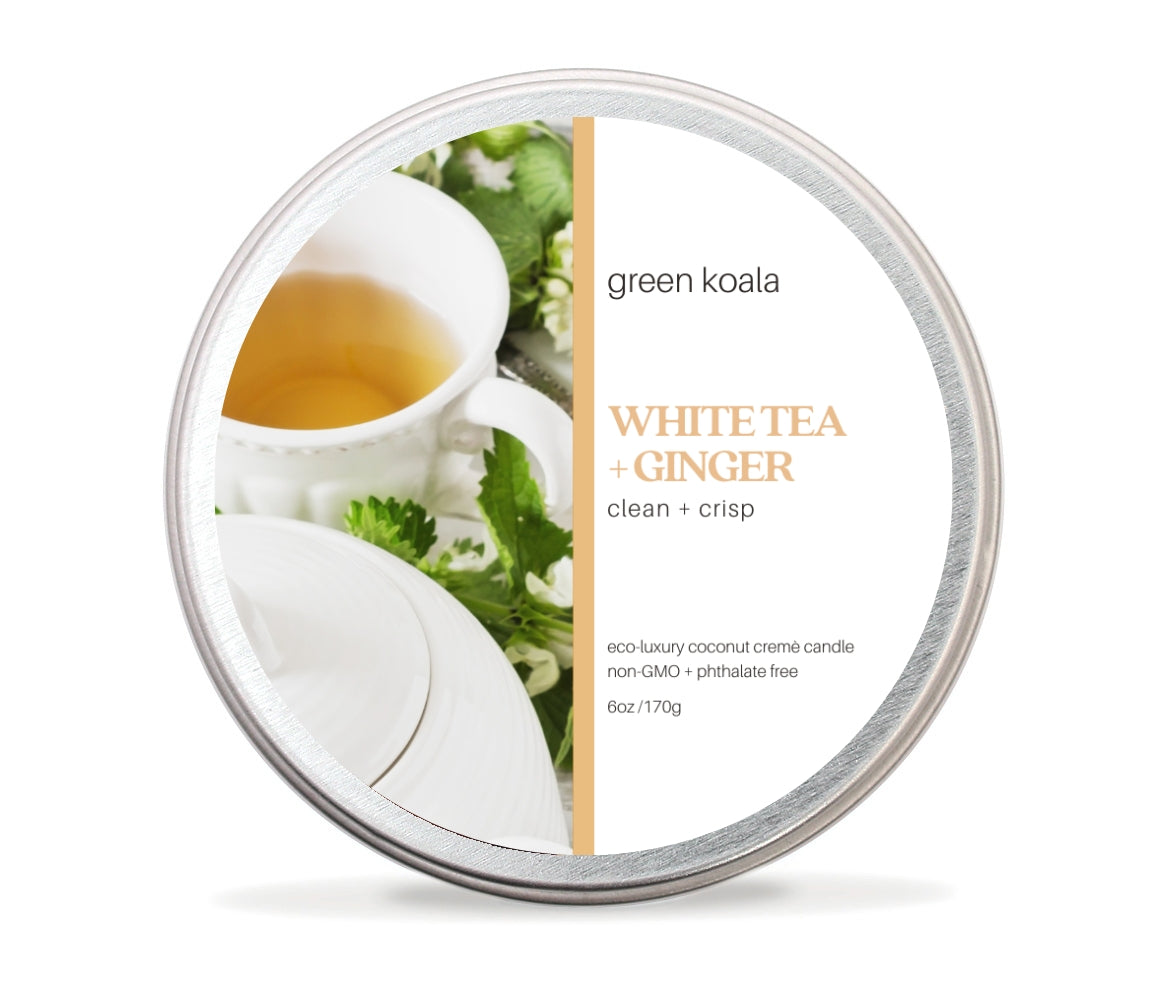 White Tea & Ginger Non-Toxic 6 oz Candle Tin by Green Koala