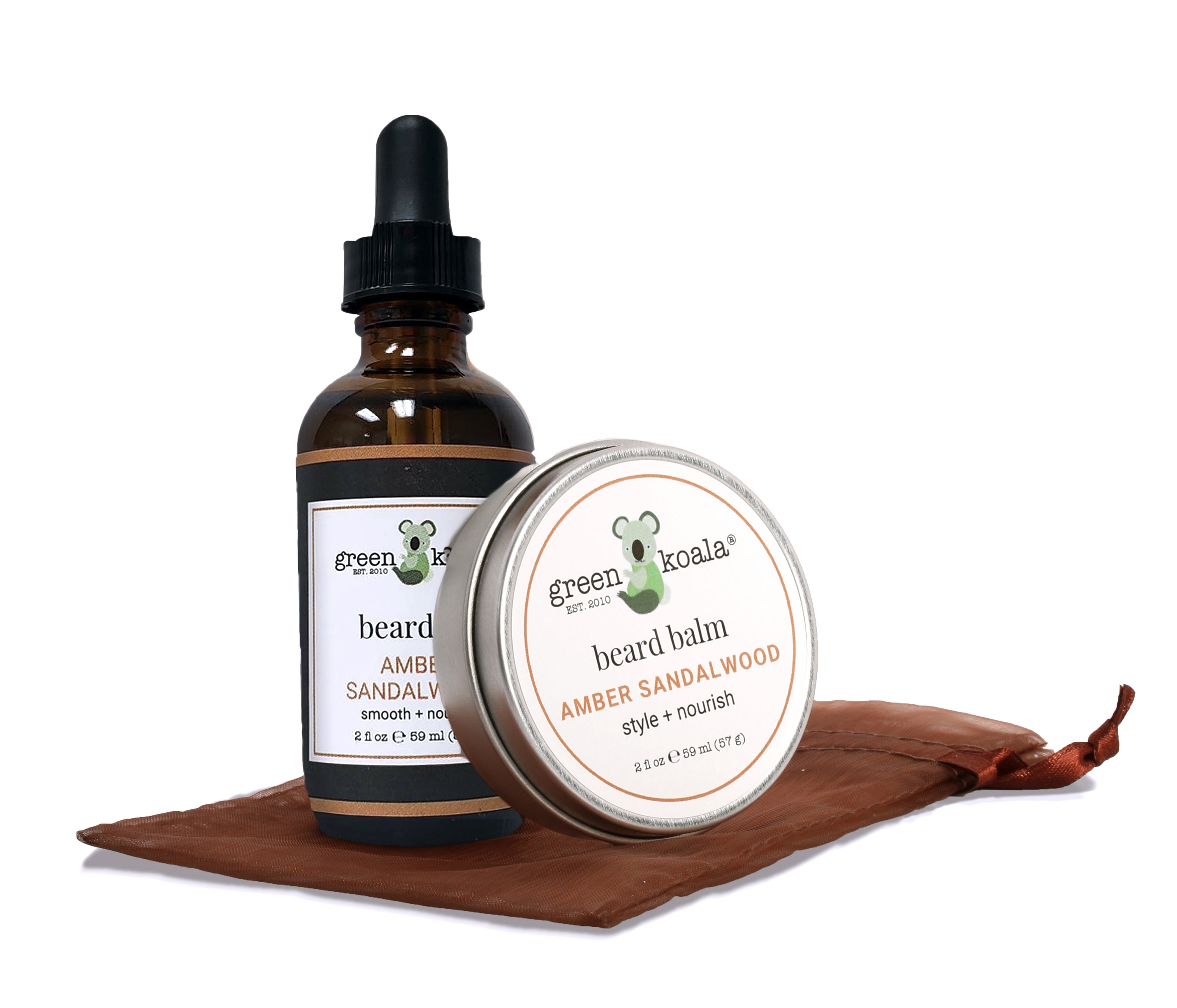Green Koala Organic Amber Sandalwood Beard Balm and Beard Oil Gift Set – Nourishing and Grooming for Men.