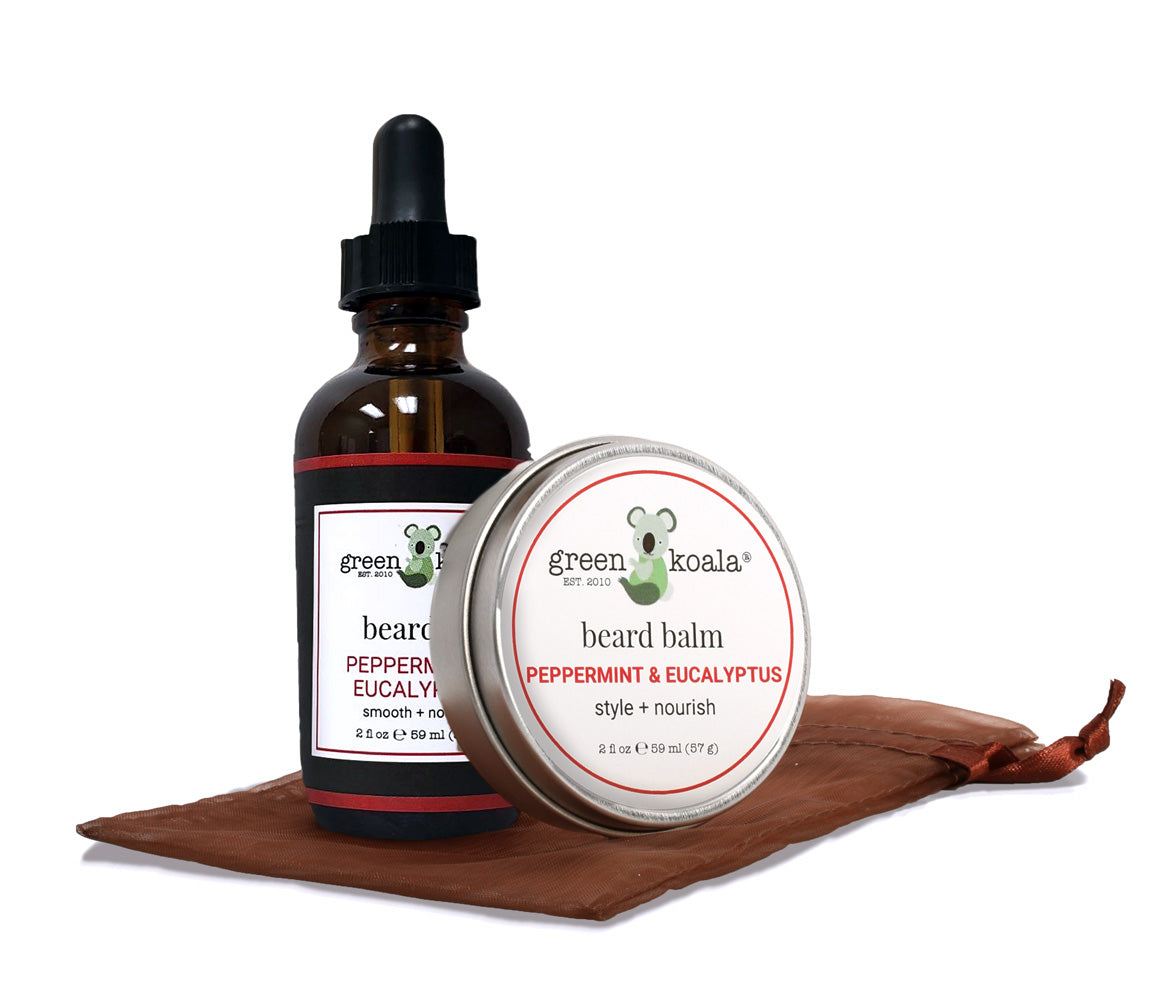 Green Koala Peppermint & Eucalyptus Beard Grooming Gift Set with Beard Oil and Styling Balm