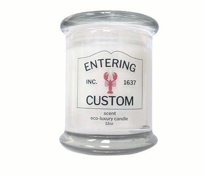 Green Koala personalized Entering town sign 12oz candle with lobster icon and custom town name label