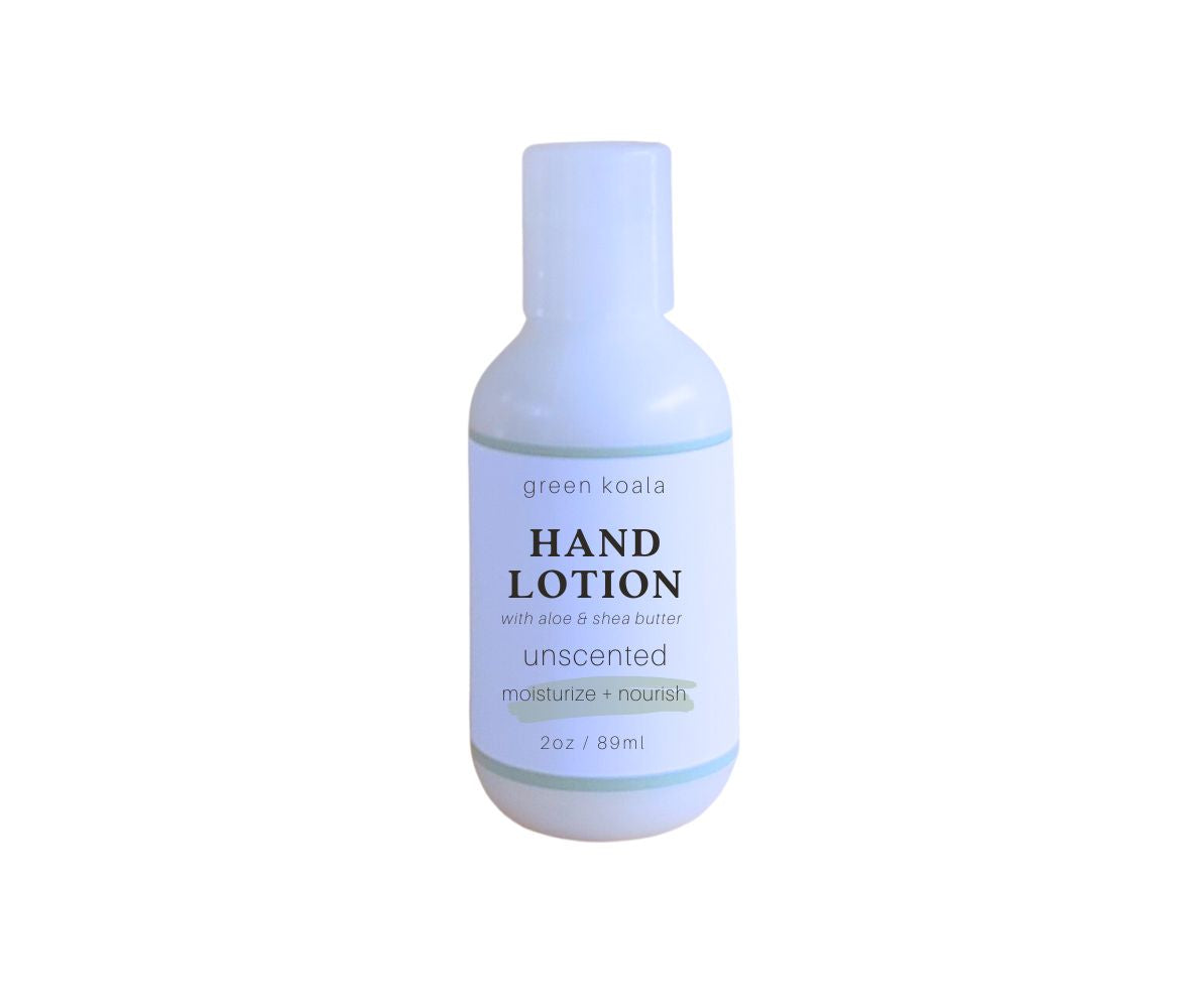 Paraben-free Green Koala Organic Unscented Hand Lotion in 2 oz bottle with push cap