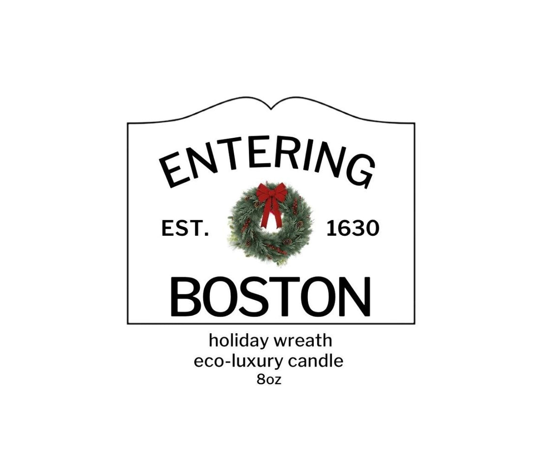 Entering Boston Candle label with wreath as center icon sample