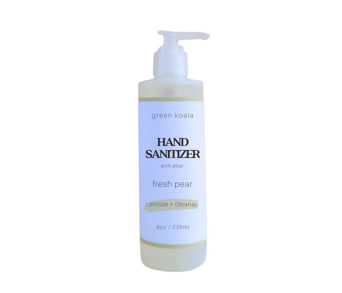 Green Koala Organic 8oz Hand Sanitizer in fresh pear scent with pump