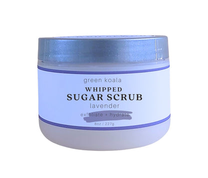 Organic Lavender Sugar Body Scrub in 8 oz jar with lavender watercolor label