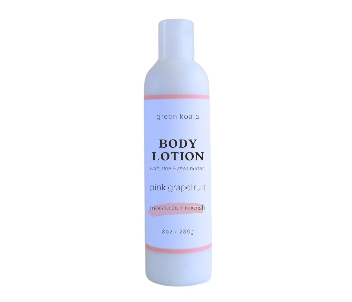 Green Koala Organic Pink Grapefruit Natural Body Lotion in 8 oz Bottle with watercolor label