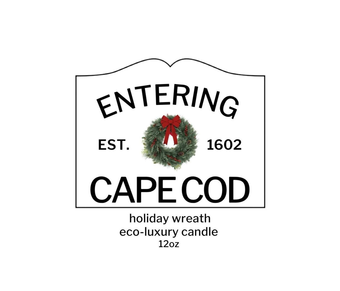 Sample of 12oz Entering Cape Cod Label with wreath center icon