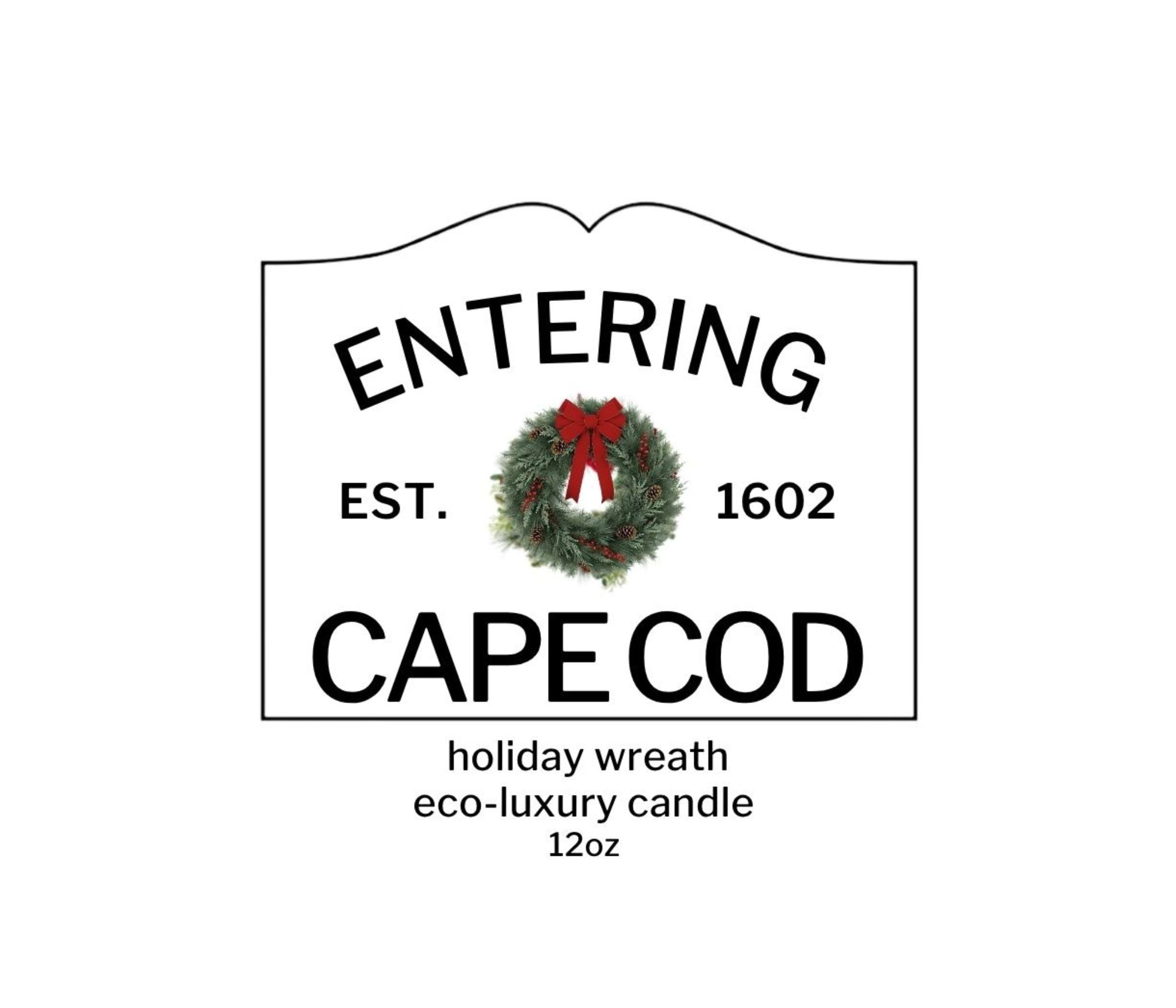 Sample of 12oz Entering Cape Cod Label with wreath center icon 