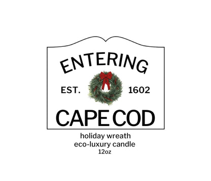 Sample of 12oz Entering Cape Cod Label with wreath center icon 
