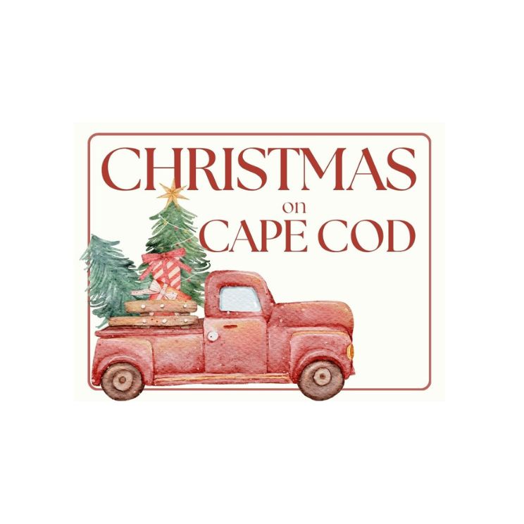 Sample Label of Christmas on Cape Cod with Vintage Red Truck  