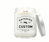 Custom 8oz “Entering” town candle with personalized label and state silhouette, hand-poured in eco-friendly coconut wax