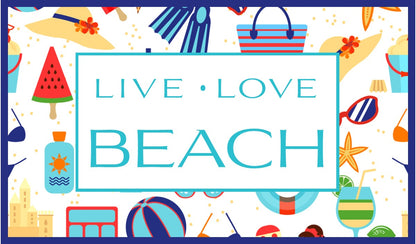 LIVE LOVE BEACH 7oz candle label design with all things beach related