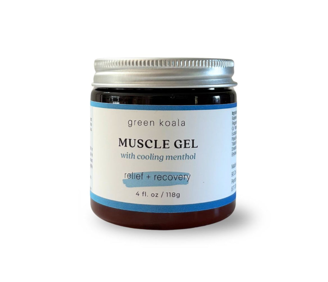Cooling muscle gel in 4 oz brown jar